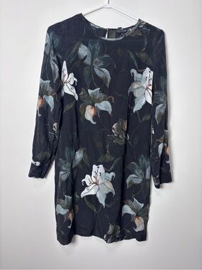 Club Monaco Black Long-Sleeve Floral Shift Dress